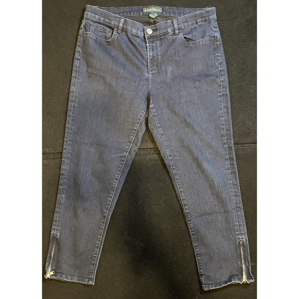 Ralph Lauren Jeans Womens 14W Blue Dark Wash Skinny Ankle Zip Stretch Denim